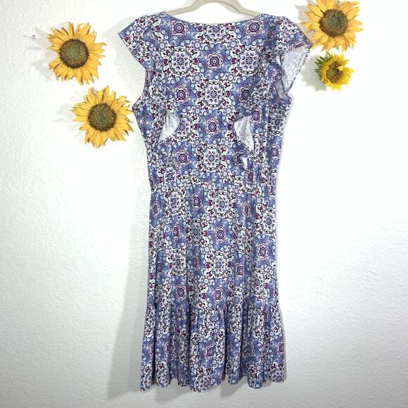 LOFT NWT $69 Pattern Ruffle Short Sleeve Skater Dress Size Small Womens - Picture 5 of 10